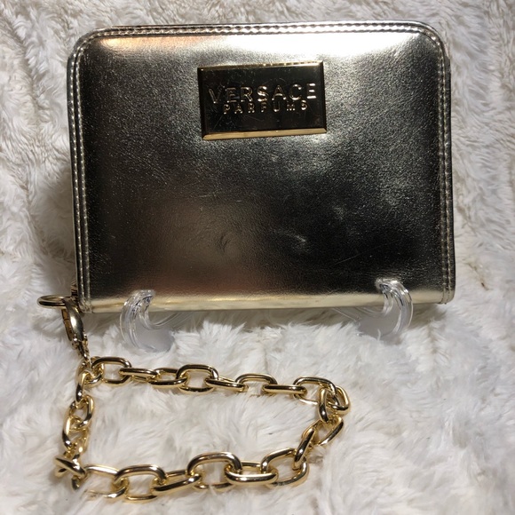 Versace Small Navy Pebbled Leather Wristlet Clutch Pouch main image 1